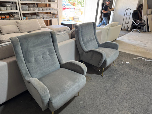 2 Piece Grey Armchair with Brass Legs