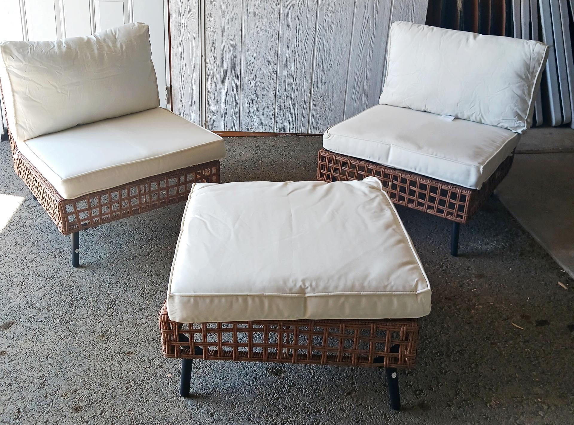 3-Piece Wicker Outdoor Patio Couch Set with Beige Cushions